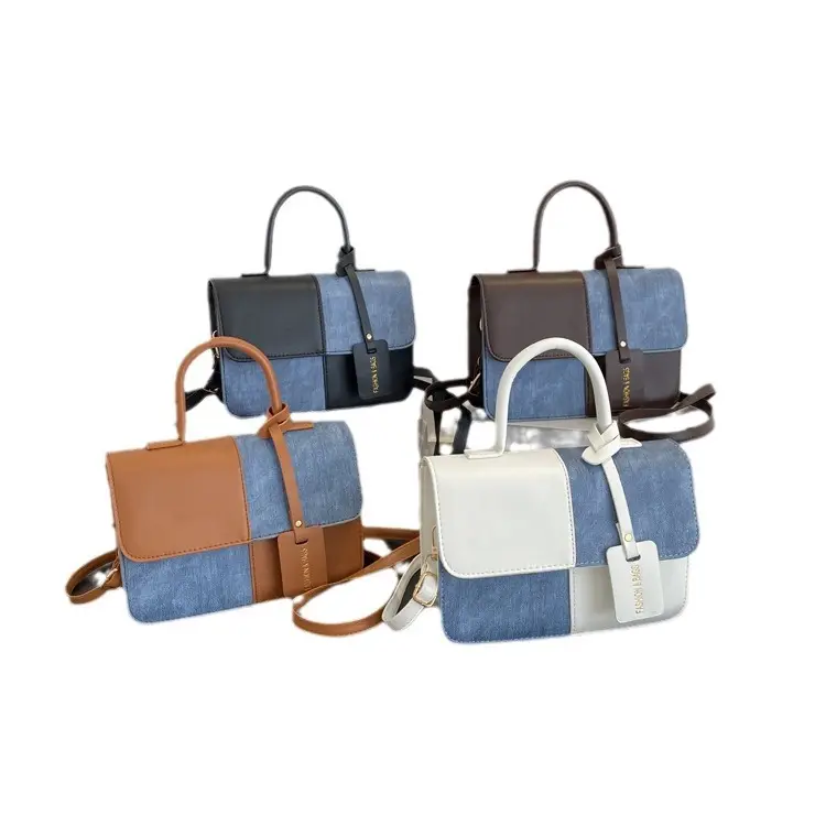Textured Crossbody Bag Brown Blue Square Design - Image 9