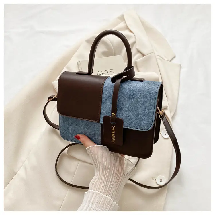 Textured Crossbody Bag Brown Blue Square Design — feature 10