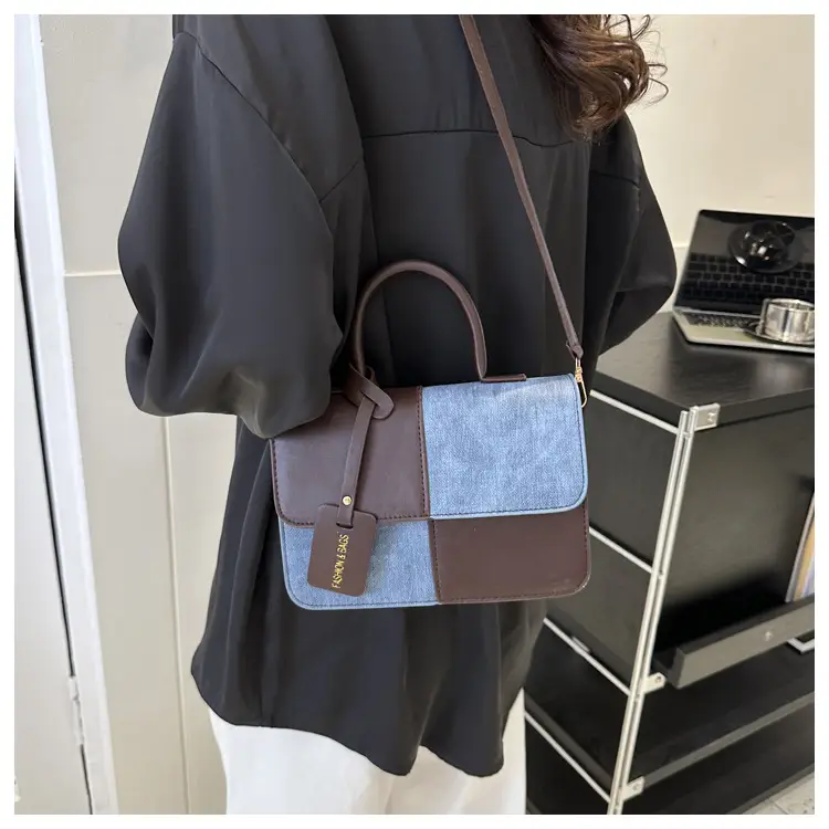 Textured Crossbody Bag Brown Blue Square Design — feature 13