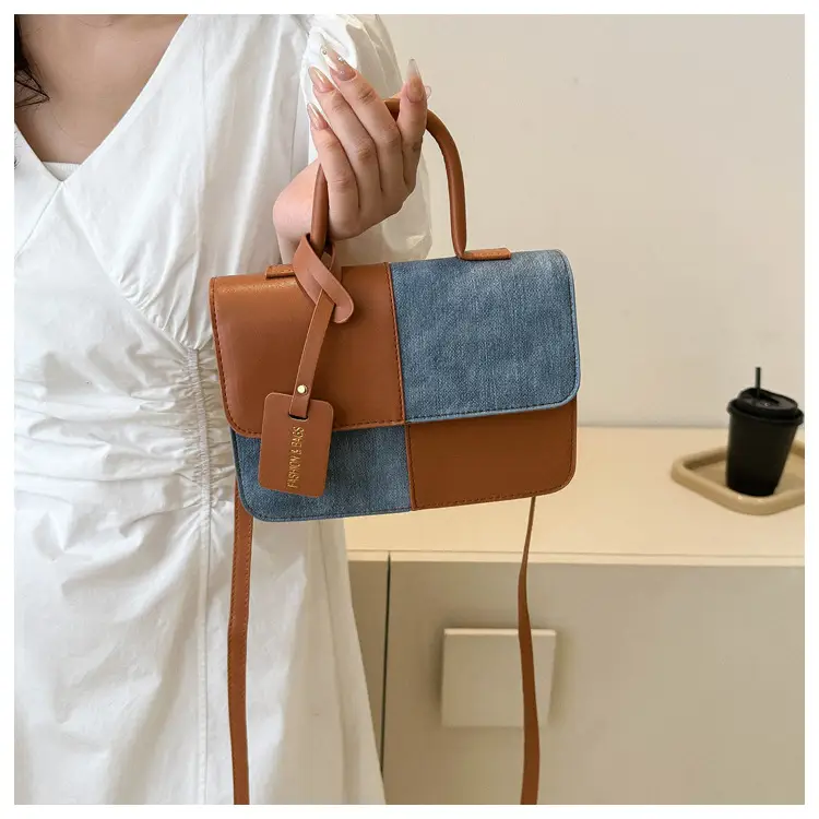 Textured Crossbody Bag Brown Blue Square Design — feature 16