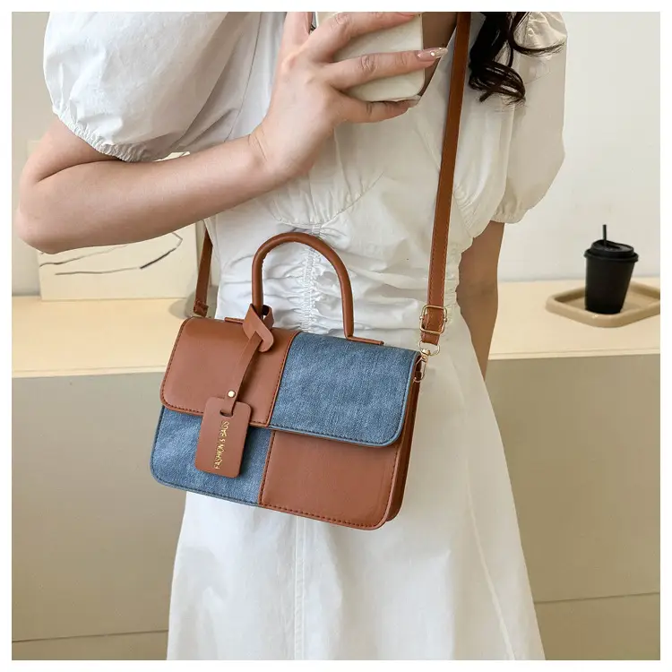 Textured Crossbody Bag Brown Blue Square Design — feature 17