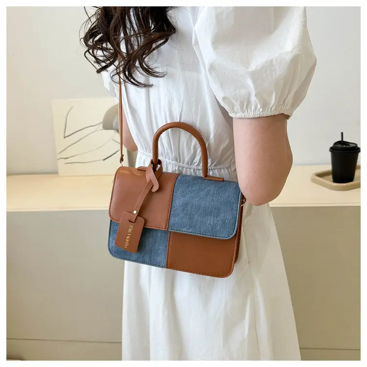 Textured Crossbody Bag Brown Blue Square Design — feature 18
