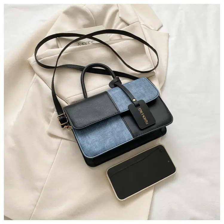 Textured Crossbody Bag Brown Blue Square Design — feature 20