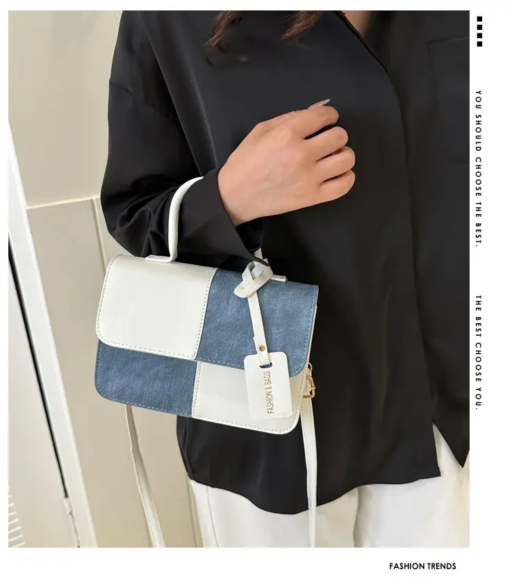 Textured Crossbody Bag Brown Blue Square Design — feature 5