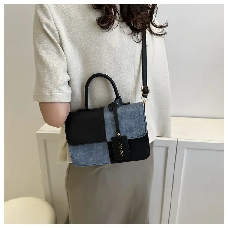 Textured Crossbody Bag Brown Blue Square Design — feature 8