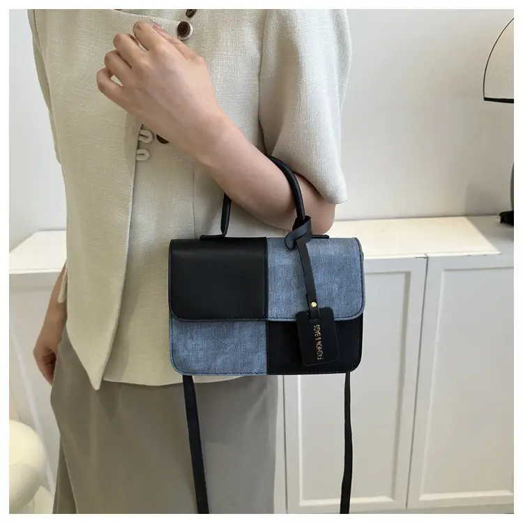 Textured Crossbody Bag Brown Blue Square Design — feature 9