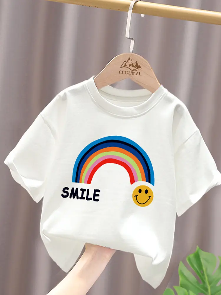 Children's Red Rainbow T-Shirt Mid Large Summer Cotton - Image 9
