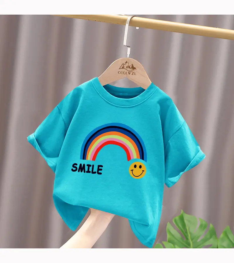 Children's Red Rainbow T-Shirt Mid Large Summer Cotton — feature 13