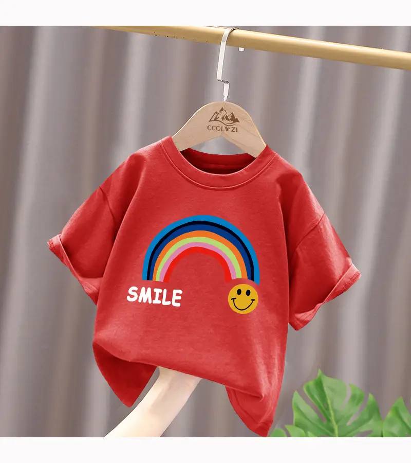 Children's Red Rainbow T-Shirt Mid Large Summer Cotton — feature 17