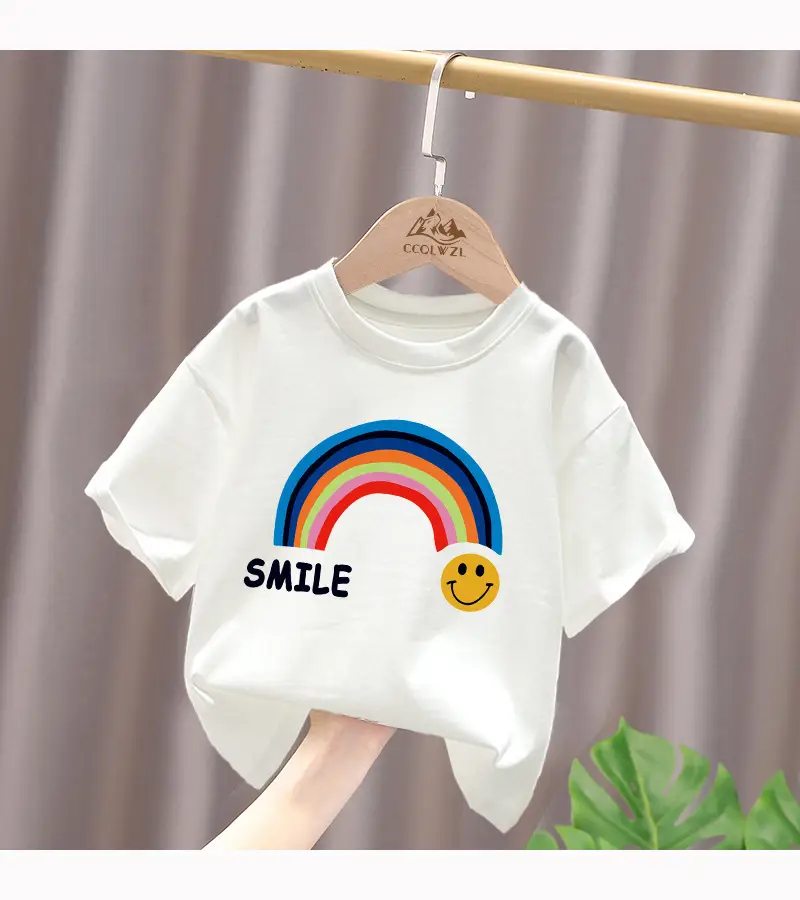 Children's Red Rainbow T-Shirt Mid Large Summer Cotton — feature 9
