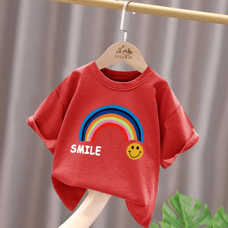 Children's Red Rainbow T-Shirt Mid Large Summer Cotton - Image 2