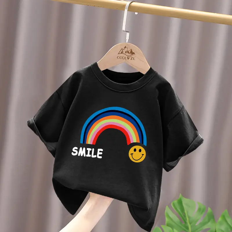 Children's Red Rainbow T-Shirt Mid Large Summer Cotton - Image 3