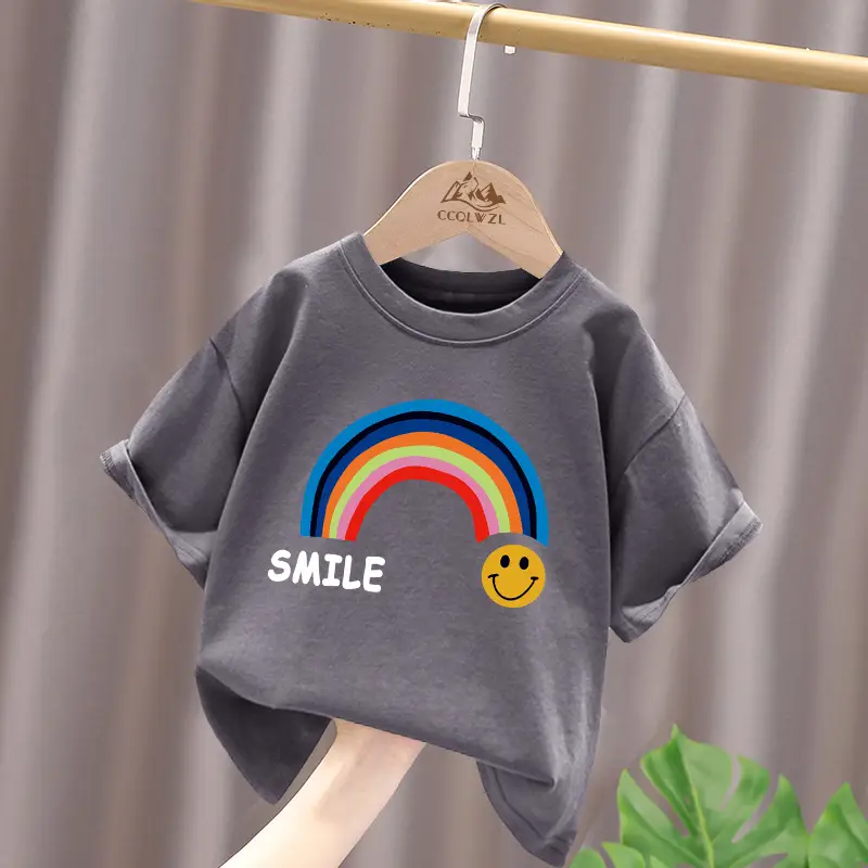Children's Red Rainbow T-Shirt Mid Large Summer Cotton - Image 4