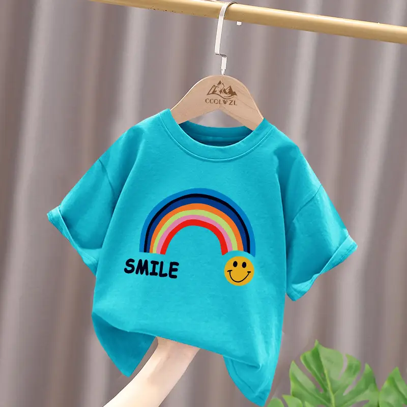 Children's Red Rainbow T-Shirt Mid Large Summer Cotton - Image 5