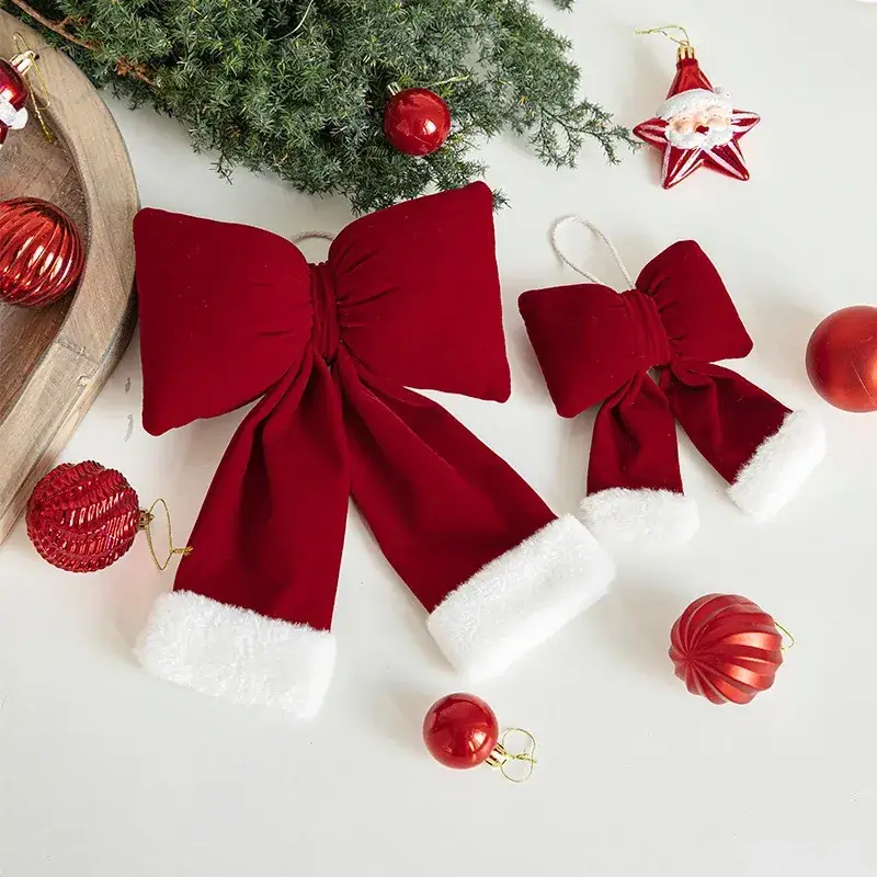 New Wine Red Velvet Christmas Bow Decor Set - Image 13