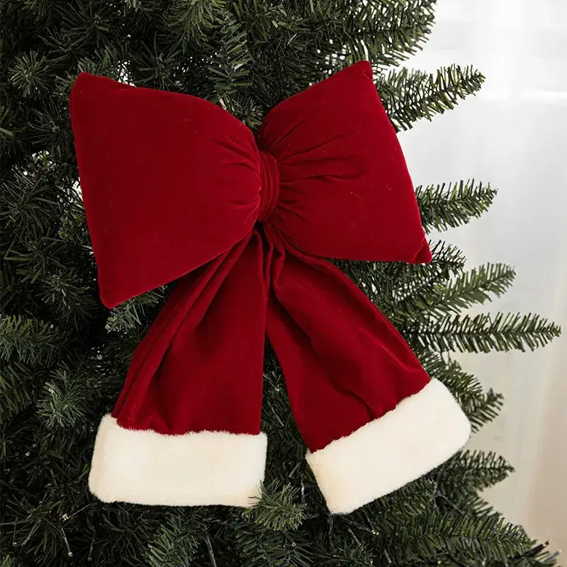 New Wine Red Velvet Christmas Bow Decor Set - Image 14