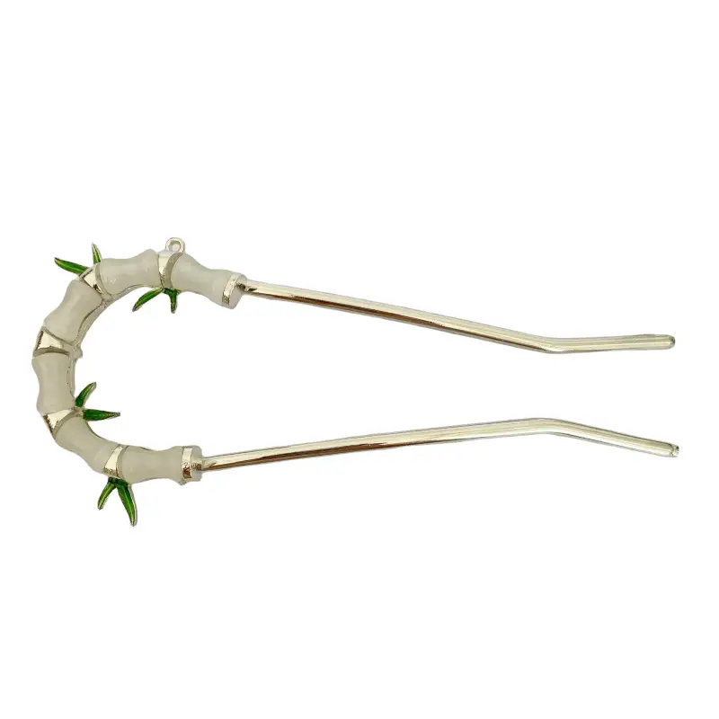 Women's U-shaped Hairpin with Bamboo Green Handles - Image 7