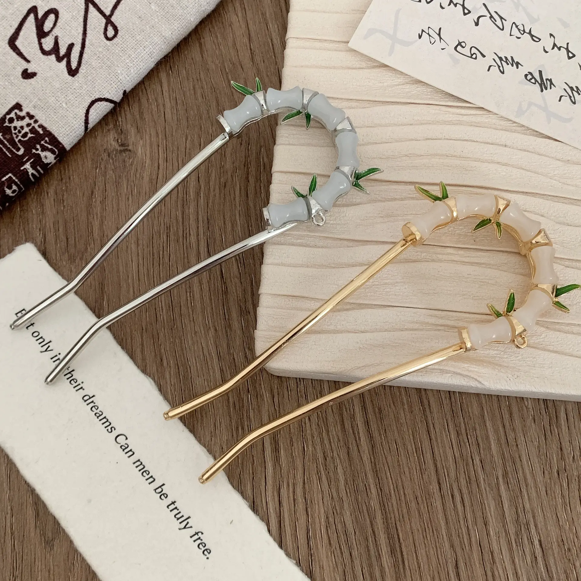 Women's U-shaped Hairpin with Bamboo Green Handles — feature 15