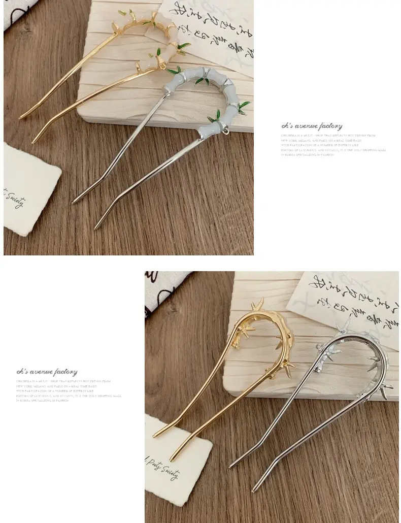 Women's U-shaped Hairpin with Bamboo Green Handles — feature 9