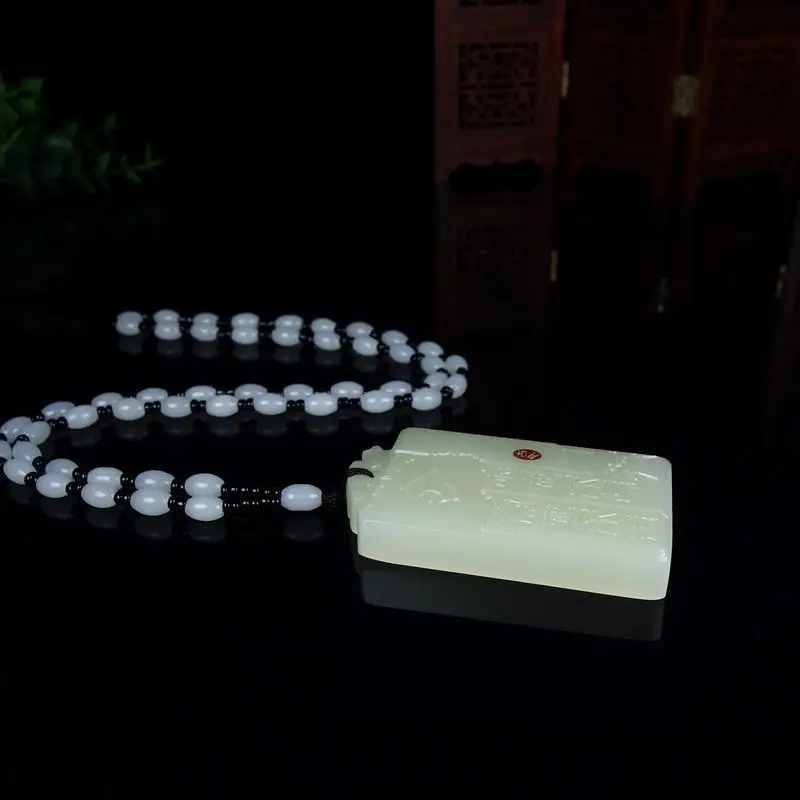 Afghan Jade Pendant Blue & White Men's Necklace — feature 7