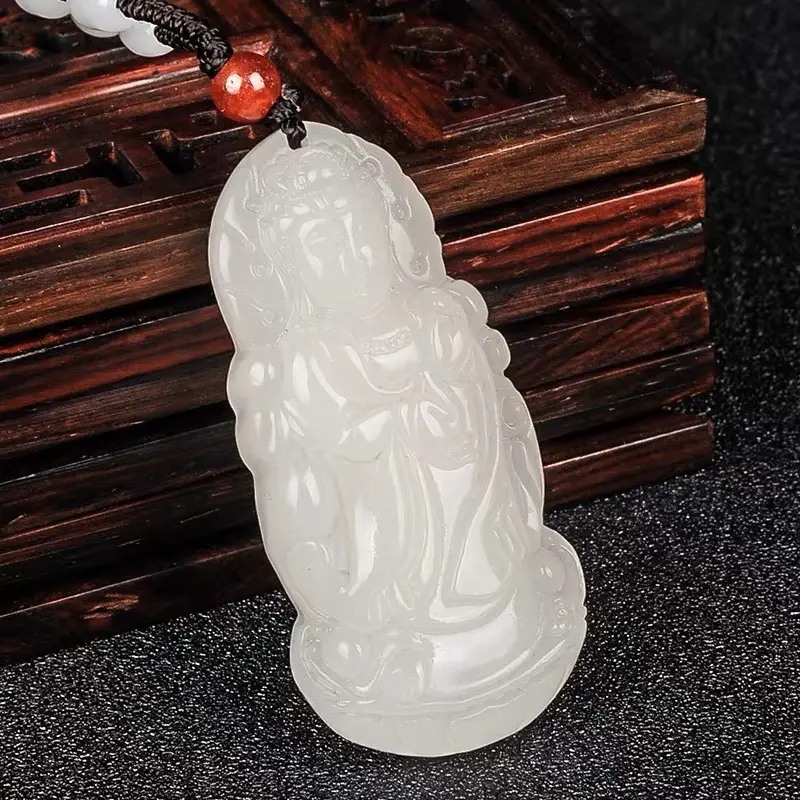 White Jade Guanyin Pendant for Men Women - Image 4