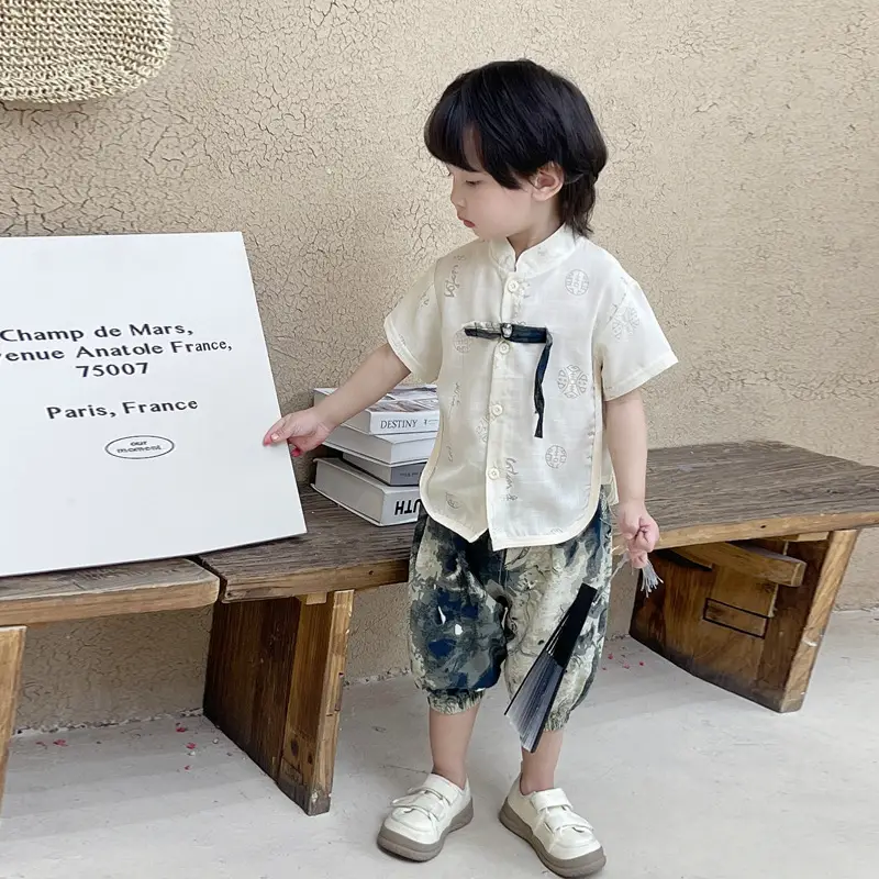 Boys Cotton T-Shirt Set Summer New Kids Chinese Fashion - Image 3