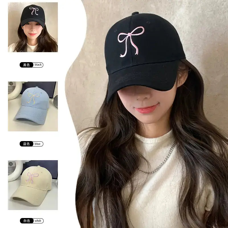 Bow Embroidered Women's Cap Spring Hat Big Face All-match - Image 7