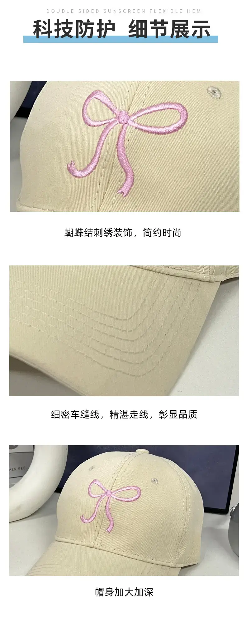 Bow Embroidered Women's Cap Spring Hat Big Face All-match — feature 13