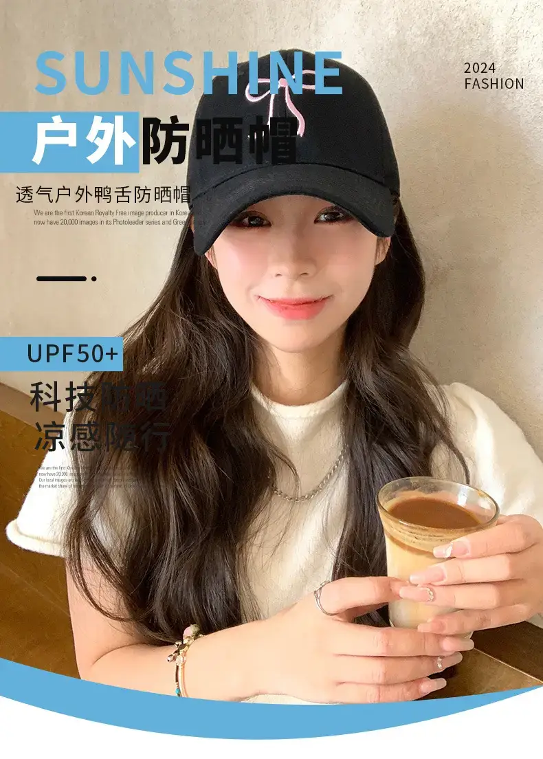 Bow Embroidered Women's Cap Spring Hat Big Face All-match — feature 7