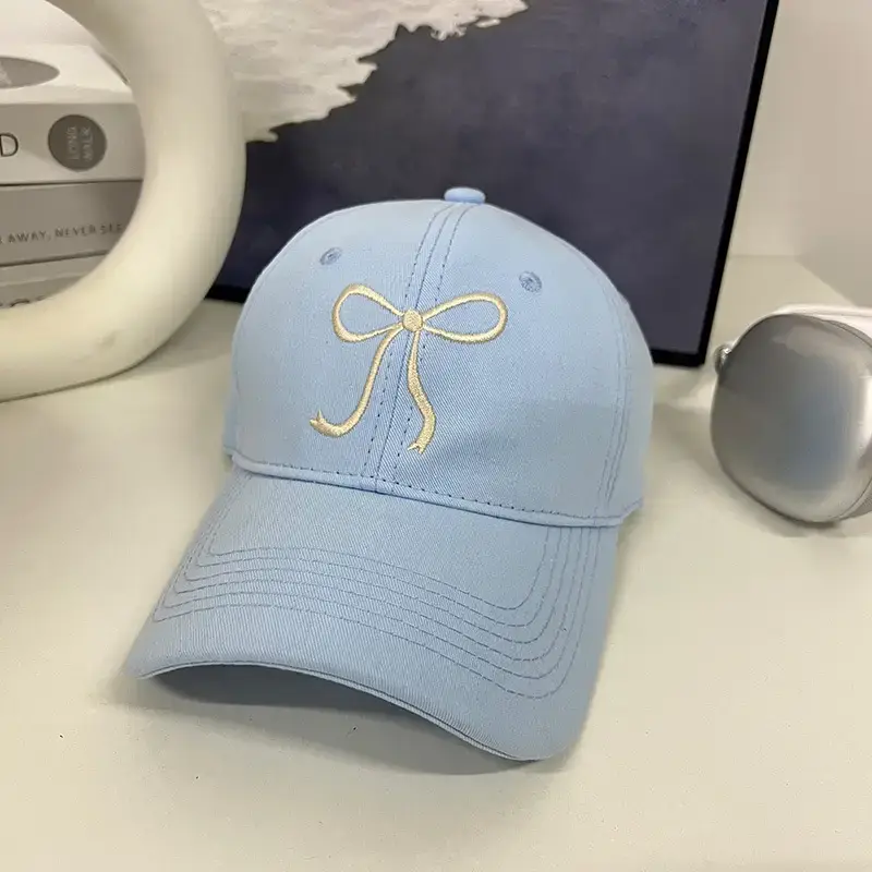 Bow Embroidered Women's Cap Spring Hat Big Face All-match - Image 3