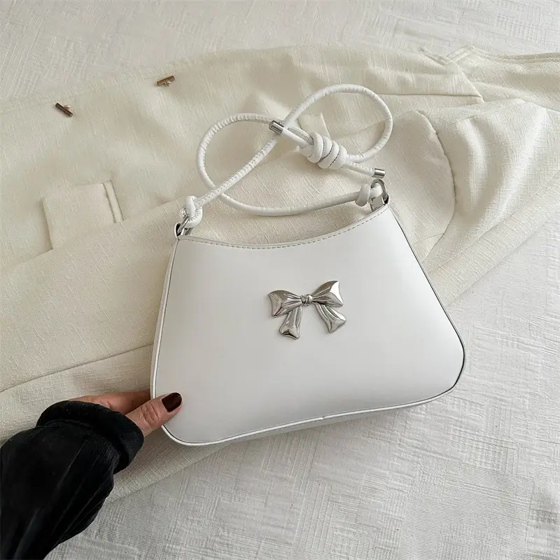 White Knotted Shoulder Crossbody Bag for Women 2024 Spring - Image 2
