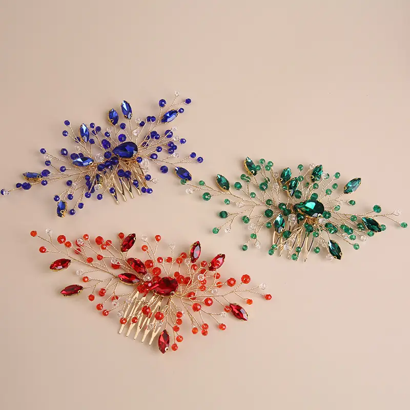Red Crystal Flower Hair Comb for Bridal Crown - Image 7