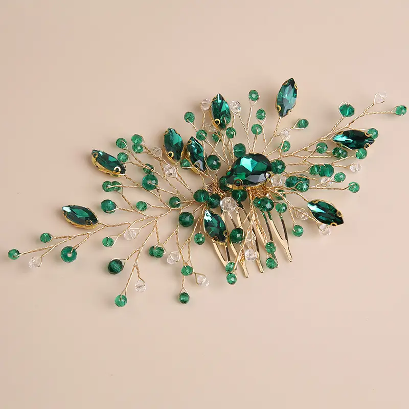 Red Crystal Flower Hair Comb for Bridal Crown — feature 2