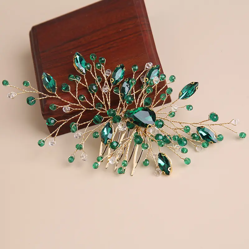 Red Crystal Flower Hair Comb for Bridal Crown - Image 2