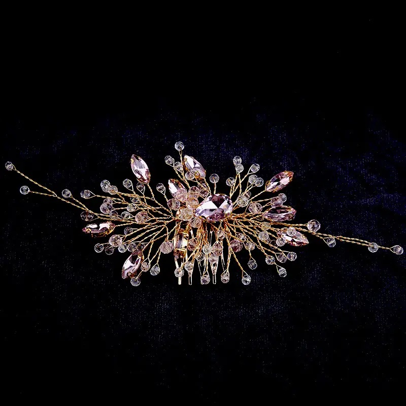 Red Crystal Flower Hair Comb for Bridal Crown - Image 4