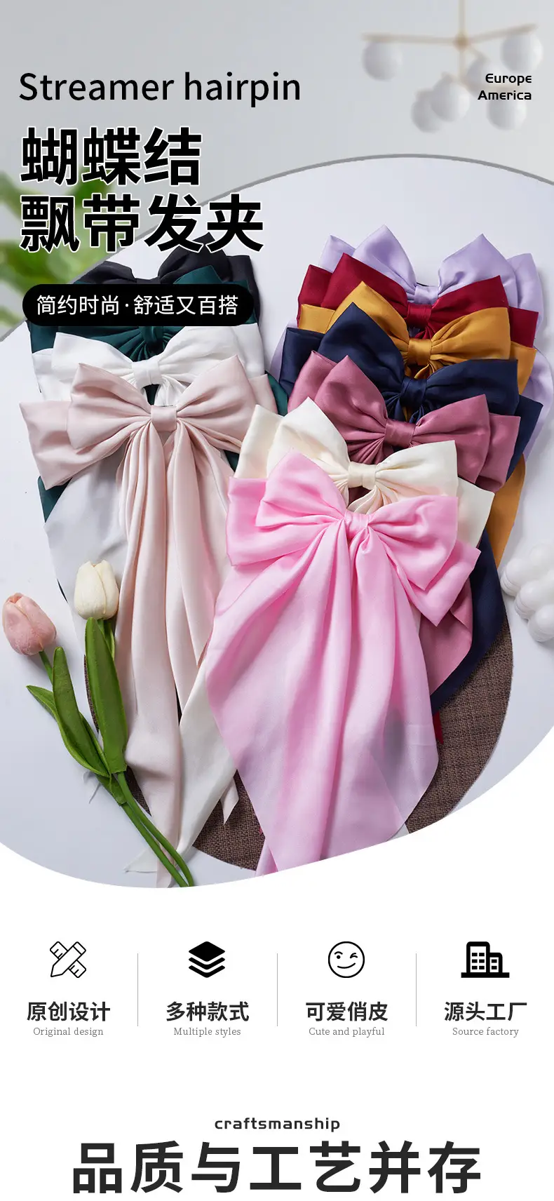 Pink Bow Clip for Women Summer Hairpin — feature 2