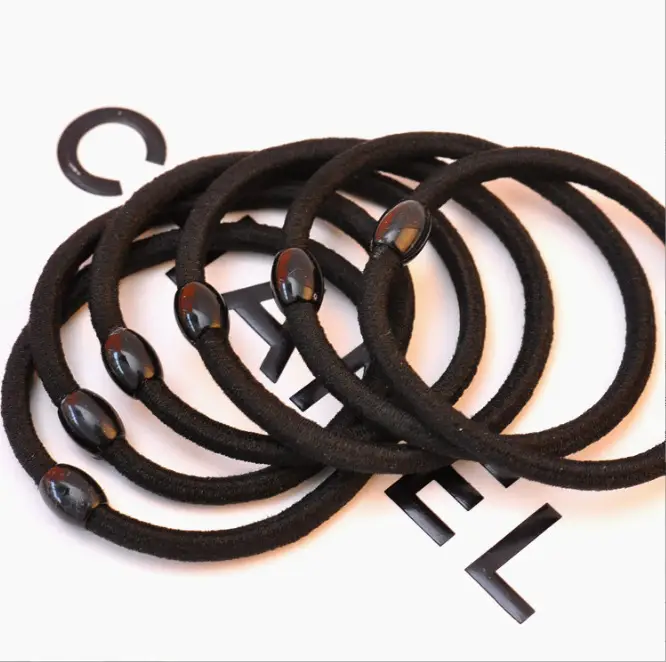 Black Thick Leather Hair Ring with Bulb Tendon - Image 3