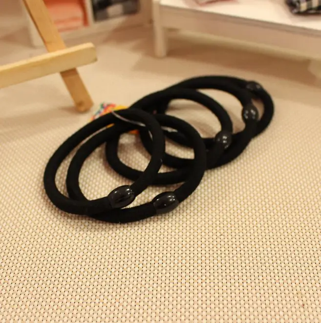 Black Thick Leather Hair Ring with Bulb Tendon - Image 4