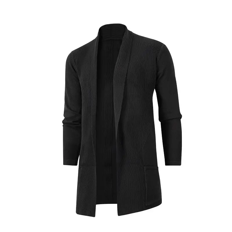 Men's Black Long Slim Fit Sweater Coat