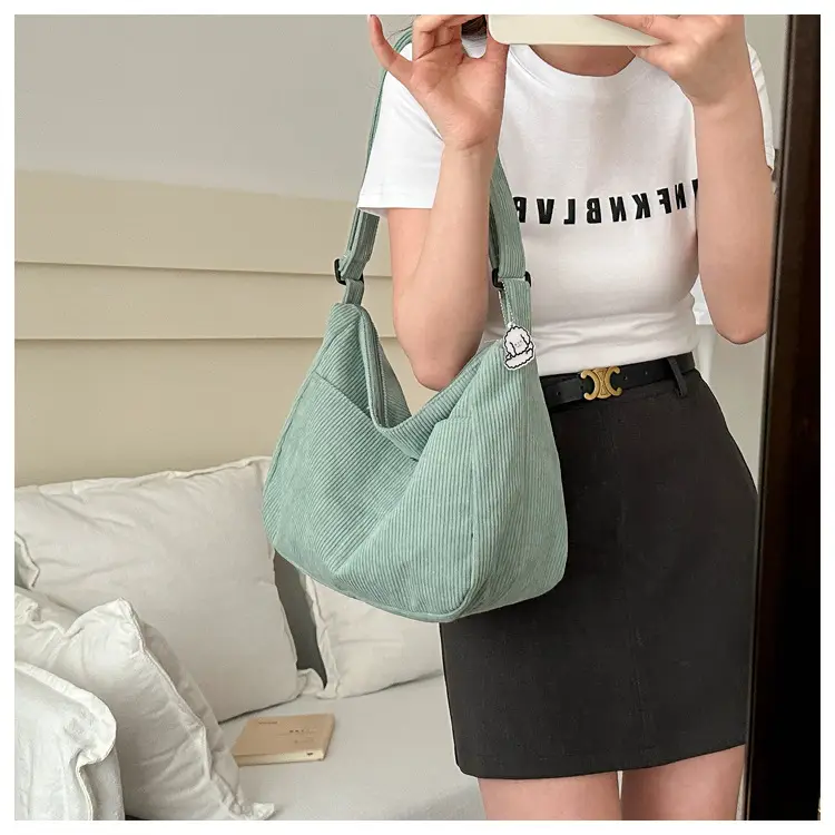 Black Knitted Shoulder Crossbody Bag with Charm — feature 14