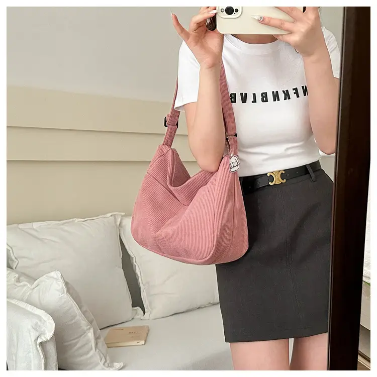 Black Knitted Shoulder Crossbody Bag with Charm — feature 16