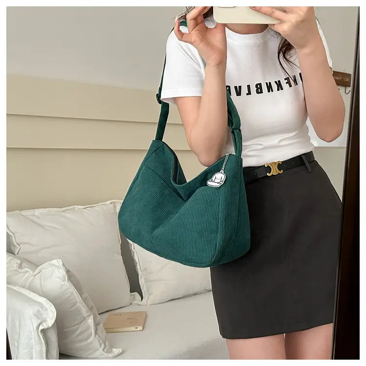 Black Knitted Shoulder Crossbody Bag with Charm — feature 18