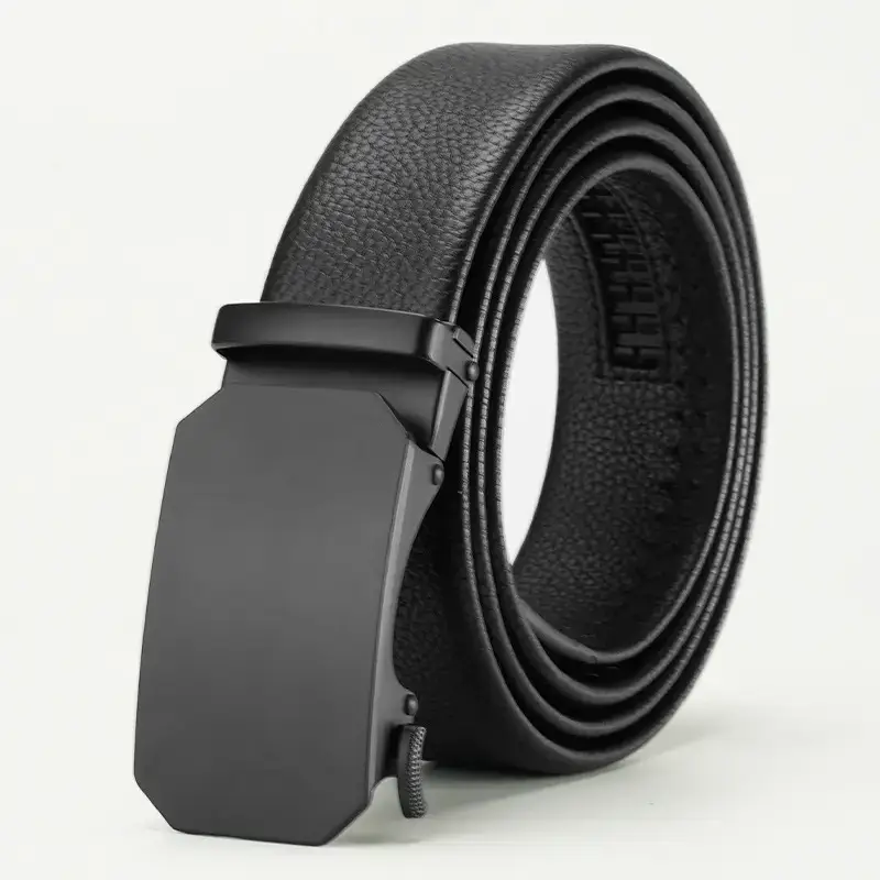 Men's Black Genuine Leather Belt with Automatic Buckle - Image 2