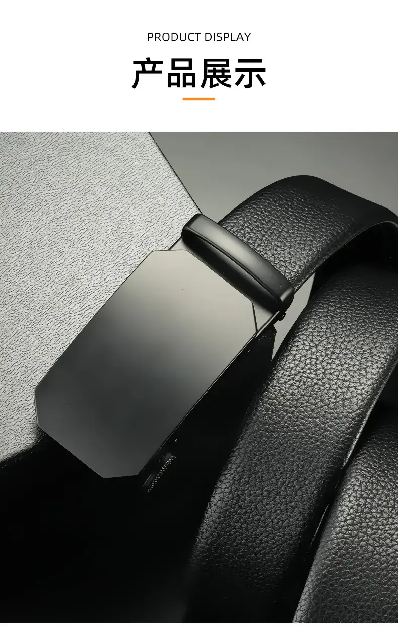 Men's Black Genuine Leather Belt with Automatic Buckle — feature 11