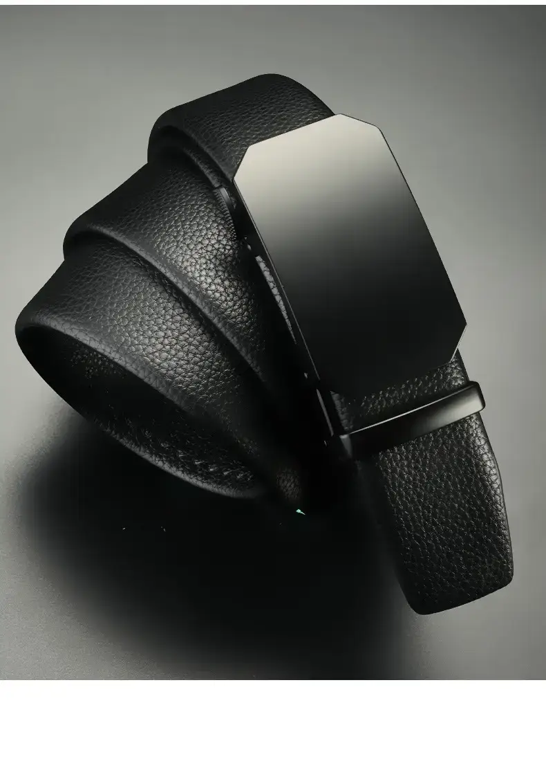 Men's Black Genuine Leather Belt with Automatic Buckle — feature 13