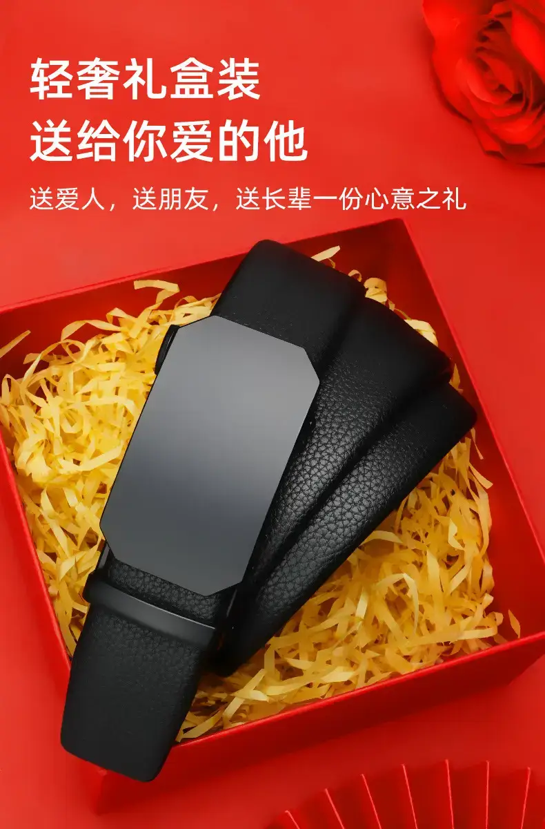 Men's Black Genuine Leather Belt with Automatic Buckle — feature 2