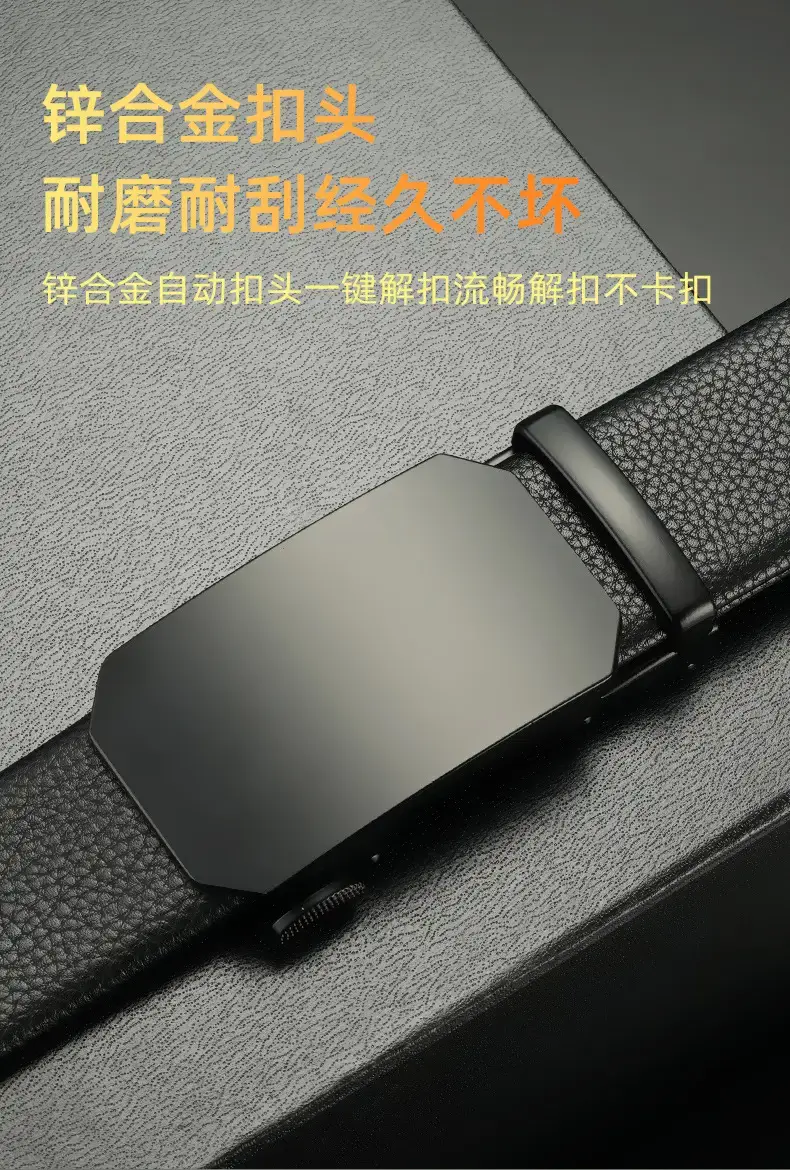 Men's Black Genuine Leather Belt with Automatic Buckle — feature 3