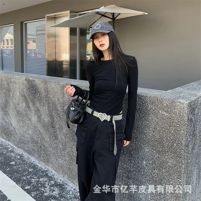 Women Rhinestone Belt Dress Pants Diamond Silver - Image 5