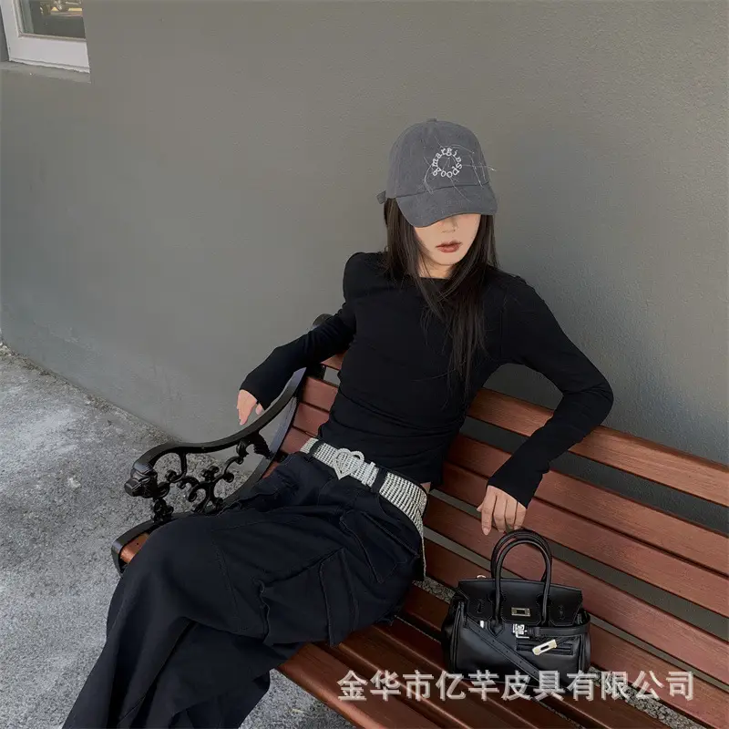 Women Rhinestone Belt Dress Pants Diamond Silver — feature 13