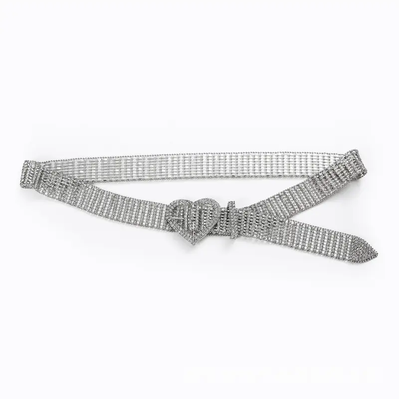 Women Rhinestone Belt Dress Pants Diamond Silver — feature 7